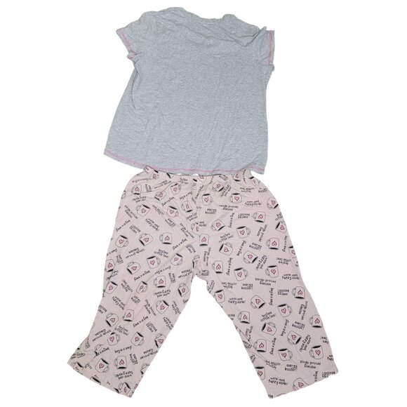 Secret Treasures Women's Pajama Set XL Gray Top & Pink Coffee Cup Print Pants - Picture 3 of 6